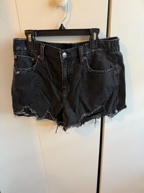 aerie Black Distressed High-Rise Jean Shorts size small